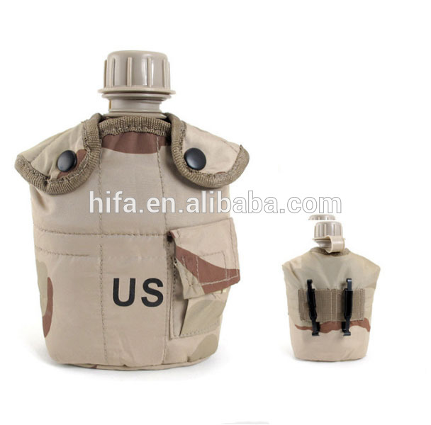 military canteen plastic water bottle with aluminum cup and cover